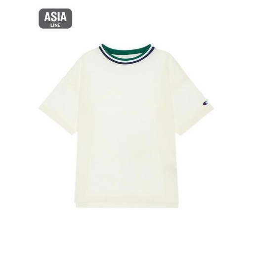 20SS [ASIA] 여성 스트라이프 넥 시어서커 반팔 티셔츠 CKTS0E474OW