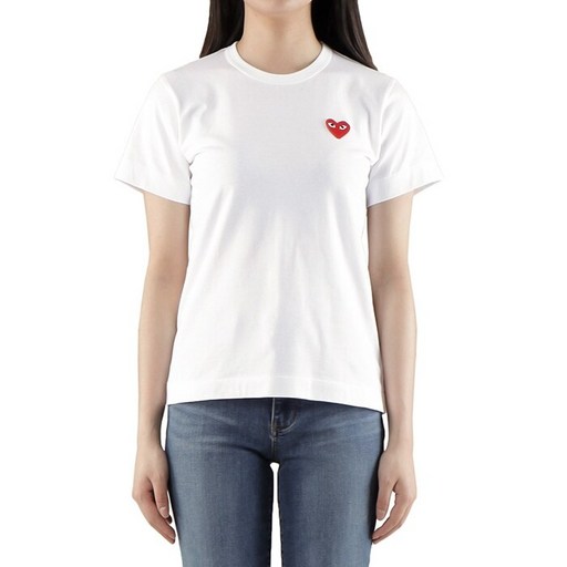 [꼼데가르송] (P1T107 WHITE) 여성 레드하트 반팔 티셔츠 21SS
