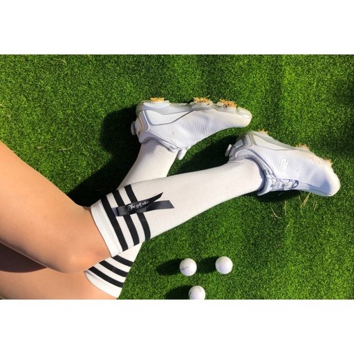 The Golf Salon 스트라이프 리본 골프 양말 반스타킹