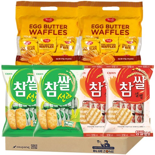 [블루존] 에그버터와플+쌀과자 3세트 (리치버터와플270G+참쌀설병270G+참쌀선과253G)x2