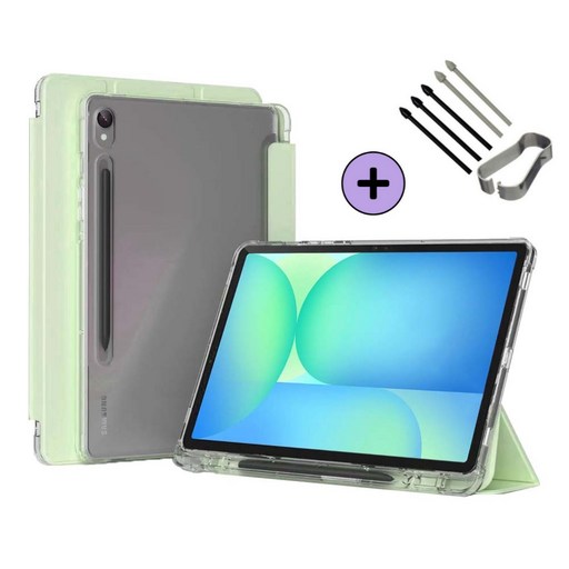 갤럭시탭 S10 FE / S10 FE 플러스 호환 S펜슬 수납 투명 클리어 케이스 북커버 아이친구, 민트그린, 1개