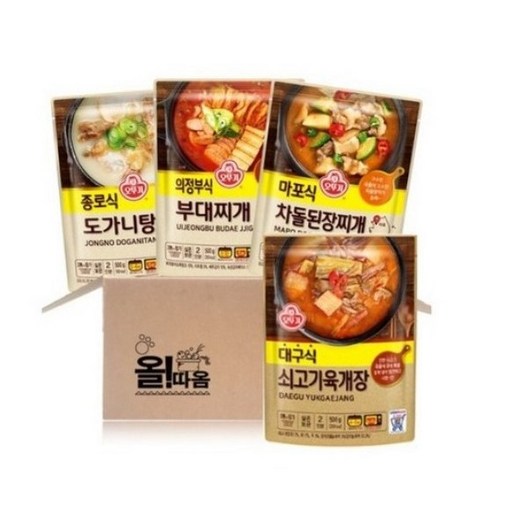 올따옴 오뚜기 국탕찌개 4종 기획세트 11호(종로식도가니탕+의정부식 부대찌개+마포식차돌된장찌개+대구식 쇠고기육개장)
