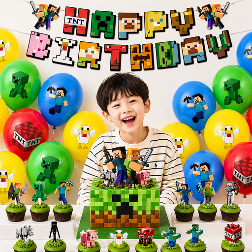 마인크래프트 게임 캐릭터 가랜드 풍선세트 게임테마 생일파티세트 케이크토퍼 생일장식