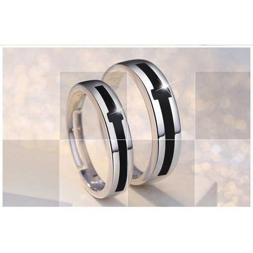 RC33SET Silver 블랙 십자가 은반지 커플링