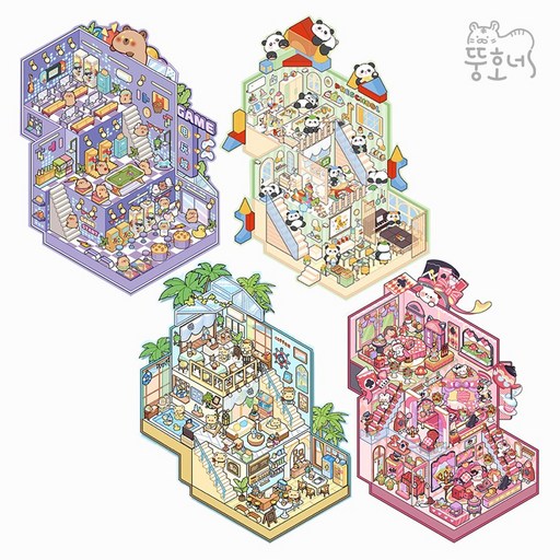 뚱호네 빅사이즈 3D 입체 퍼즐 스티커 세트