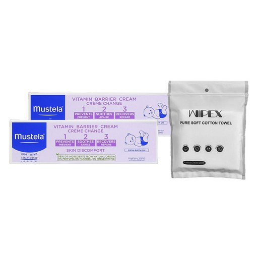 무스텔라 비타민 배리어 다이퍼 크림 123 100ml 2개 + wipex 퓨어 소프트 코튼 타월 6개입