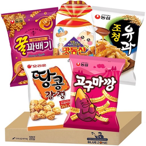 [블루존] 추억의 과자 5개입 세트 (꿀꽈배기90+조청유과96+맛동산90+땅콩강정80+고구마깡83)