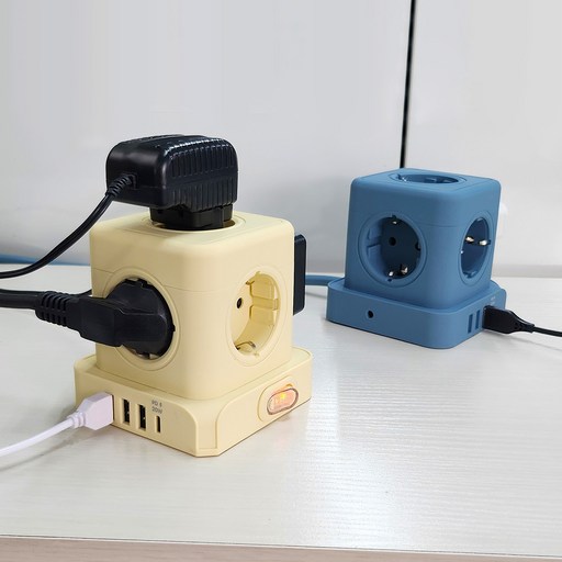 빠른배송 20W 고속충전 큐브멀티탭 비오스홈 QB-01 5구 고용량 4000W 큐브 스위치 멀티탭(USB C타입 충전지원)