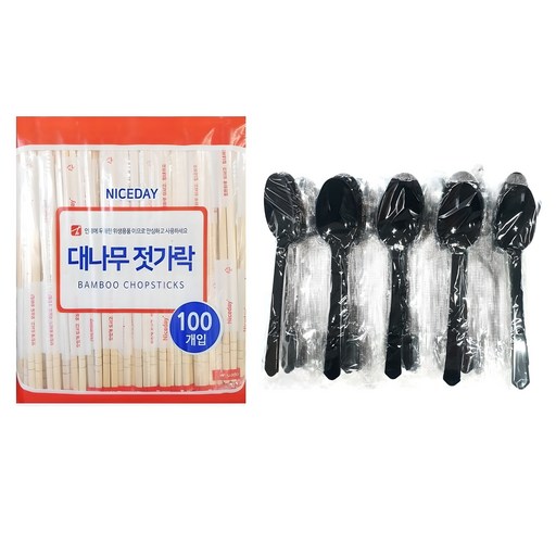 생활을그리다 대나무 젓가락 100p + 다회용 스푼 블랙 50p