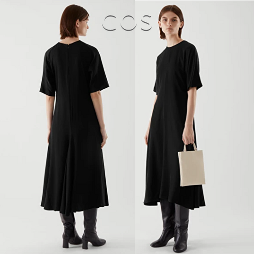 코스 A라인 원피스 맥시 라운지 웨어 비스코스 드레이프 드레스 블랙 LONG A-LINE DRESS