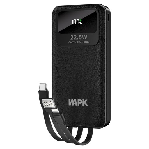 와피크 일체형 대용량 보조배터리 M1 20000mAh 고속충전 PD 22.5W QC 3.0 충전선 내장 기내반입 잔량표시