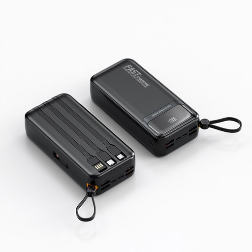 보조배터리 40000mAh 초고속 충전 4개 충전선 내장일체형휴대용캠핑 보조배터리