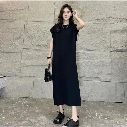 ANYOU 원피스 나른해 보이는 날씬한 롱스커트 반팔 여성스러운 여름 롱 박시 실내복
