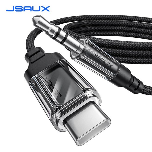 JSAUX 오디오 C타입 to AUX 투명 케이블 차량용 3.5mm 옥스선