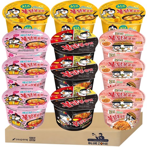 [블루존] 삼양 큰컵 불닭세트 (불닭볶음면3+까르보불닭3+치즈불닭3+로제불닭3)