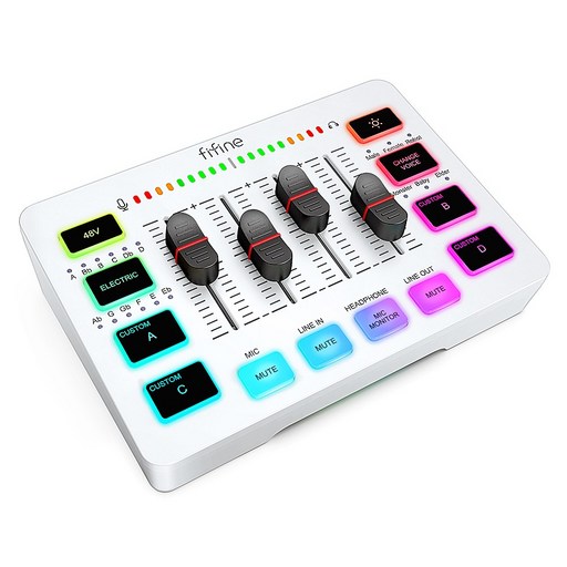 FIFINE SC3 게임 오디오 믹서 XLR 마이크 인터페이스 개별 제어 볼륨 페이더 음소거 버튼 48V 팬텀 전원 팟캐스트/녹음/보컬/게임 음성용 스트리밍 RGB PC 믹서