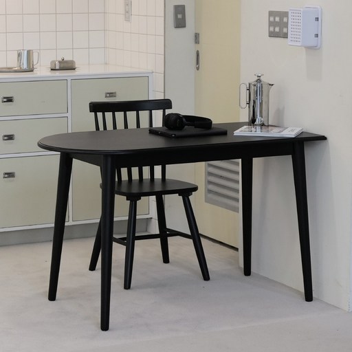 포르보 블랙 천연 원목 반원 반타원형 식탁 테이블 1200, 블랙, 4인용