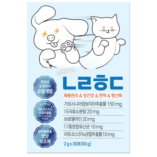 날렵하댕 고양이 강아지 다이어트 면역 장건강 특허원료 영양제