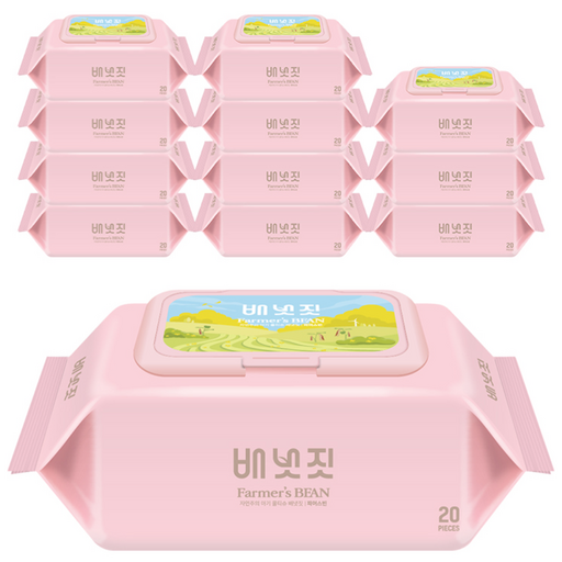 배냇짓 파머스 빈 핑크 55 유아물티슈 휴대캡형