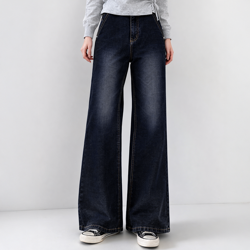 라라온 여성용 롱기본숏 기장 3단 데일리 스트레이트 와이드 데님 팬츠 25TSP3374