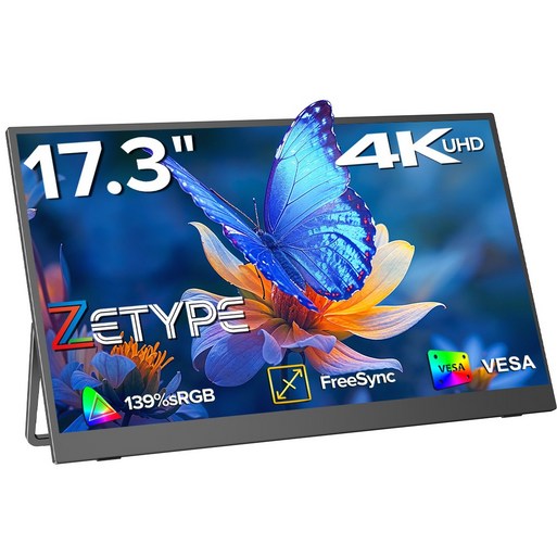 제타입 17.3인치 HDR 게임용 포터블 모니터 DEX 초슬림 휴대용 모니터 매트 스크린 캠핑용, 4K, 43.94cm