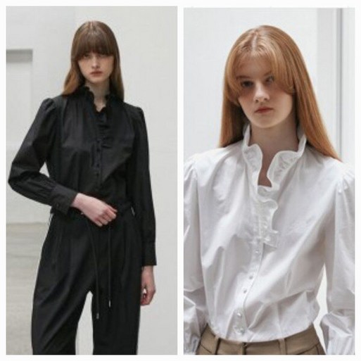 에고이스트 러플 포인트 볼륨소매 블라우스 EP3OBL52DG