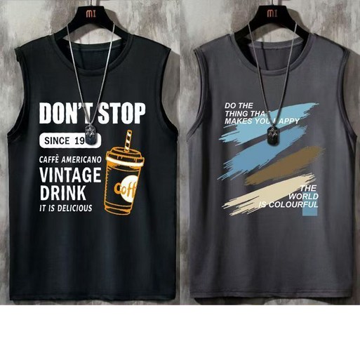 11 남자 민소매 티셔츠 빅사이즈 루즈핏 프린트 민소매티 2P 캐주얼 여름 남성 민소매 나시상의 CJJ