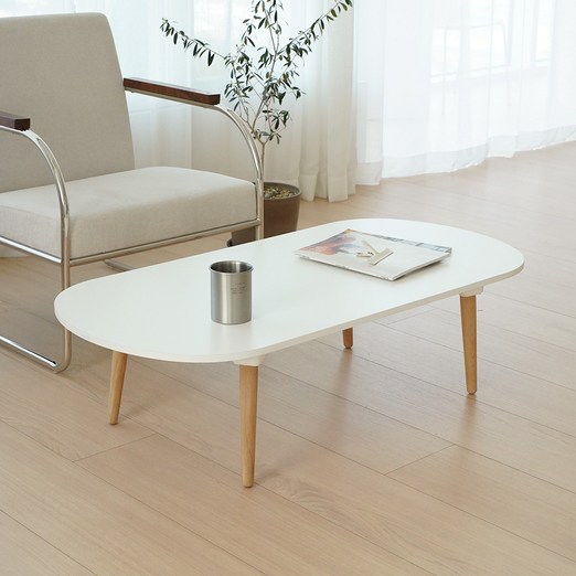 레몬트리 국내제조 E0 LPM 우드 접이식 타원형 900 테이블, 스노우 화이트