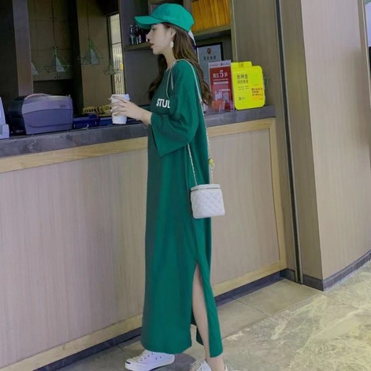 디멜디 여성용 트임 롱기장 캐주얼 루즈핏 원피스