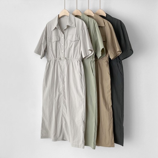 메일린 쿨 바스락 A라인 방수 나일론 여름 비치 웨어 바캉스 여성 여자 반팔 롱 원피스