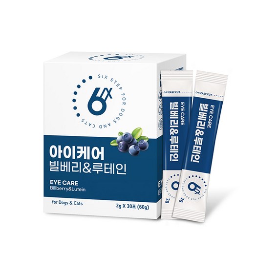 식스스텝 아이케어 빌베리루테인 강아지 눈영양제, 30회분, 눈물개선눈건강장건강, 6박스
