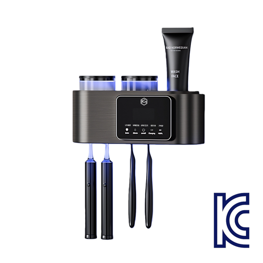 케이엠 무타공 설치 스마트 무선충전 가정용 살균 건조 양치컵세트 칫솔살균기, 그레이