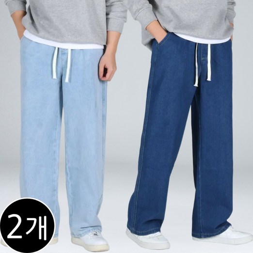 11 남자 빅사이즈 밴딩 데님 팬츠 세미 와이드 청바지 66902