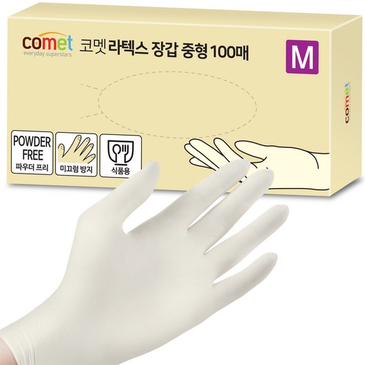 코멧 라텍스장갑 100매입, 화이트, 중(M), 1개