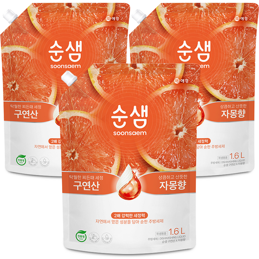 순샘 구연산 자몽 주방세제 리필, 2L, 3개