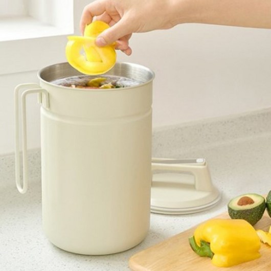 무디타 스텐 진공 음식물 쓰레기통 3L, 아이보리, 1개