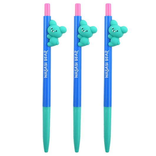 핑크풋 와사비베어 피규어 중성펜 1mm, 혼합색상, 3개