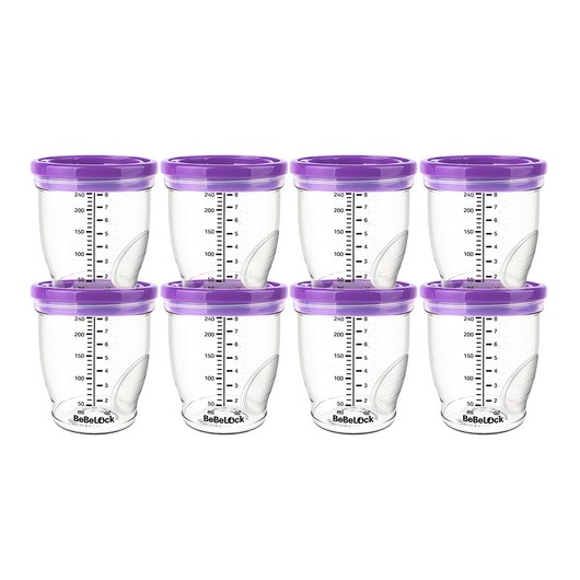베베락 국산 밀폐눈금 이유식 용기, 240ml, 퍼플, 8개