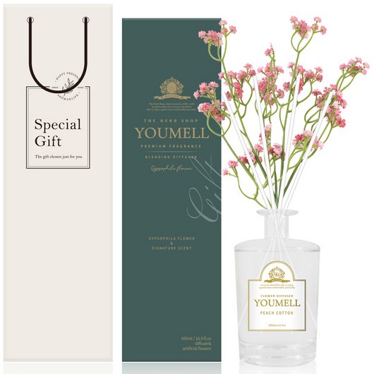 유멜 안개꽃 디퓨저 500ml + 쇼핑백 선물세트, 피치코튼, 1개