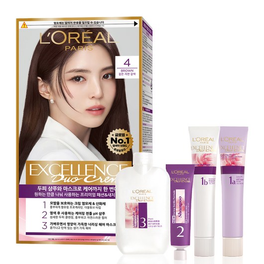 로레알파리 엑셀랑스 듀오크림 염색제, 4호브라운, 1개
