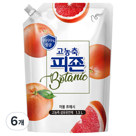 피죤 고농축 항균 보타닉 섬유유연제 자몽프레시향 리필, 1L, 6개