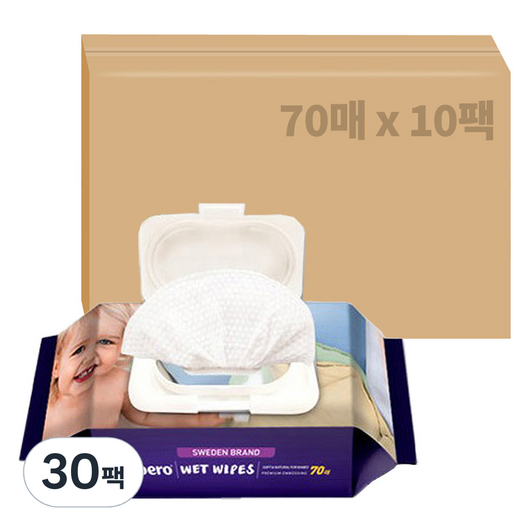 리베로 프리미엄 엠보싱 아기 물티슈 캡형 화이트, 60g, 70매, 30세트