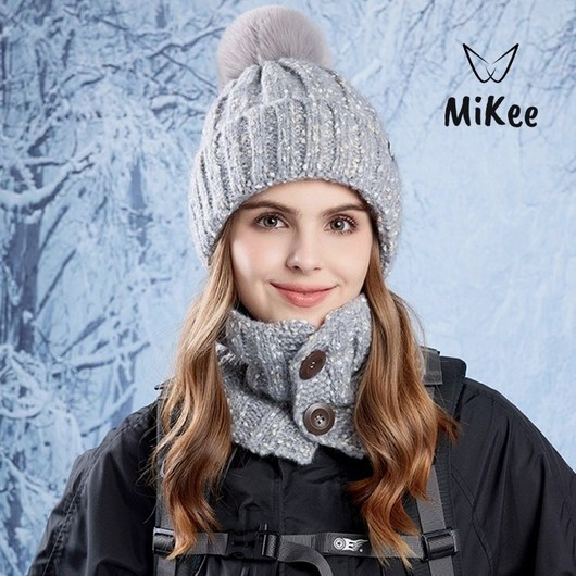 마이키 여성 방한 겨울 방울 모자 워머 세트 기모 등산 아웃도어