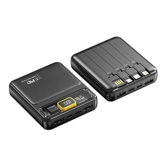 보조배터리 23W 초고속 충전 20000mAh 대용량 메카닉 디자인 디지털 디스플레이 초경량 내장 4개 케이블 항공 규정 준수, 블랙
