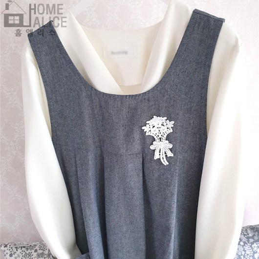 홈앨리스 꽃다발 롱 앞치마 어린이집선생님앞치마 (55~99) 빅사이즈 앞치마, 진그레이 L, 1개 원피스앞치마