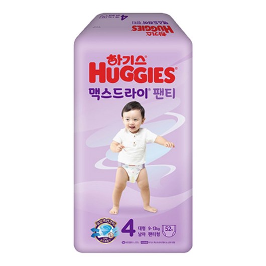 하기스 NEW 맥스드라이 팬티형 기저귀 남아용 중형 3단계(7~10kg), 4단계, 52매