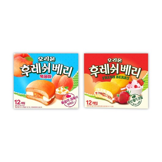 오리온 후레쉬베리 2종세트(딸기 복숭아)336g 각1개씩 총2개, 1세트, 336g