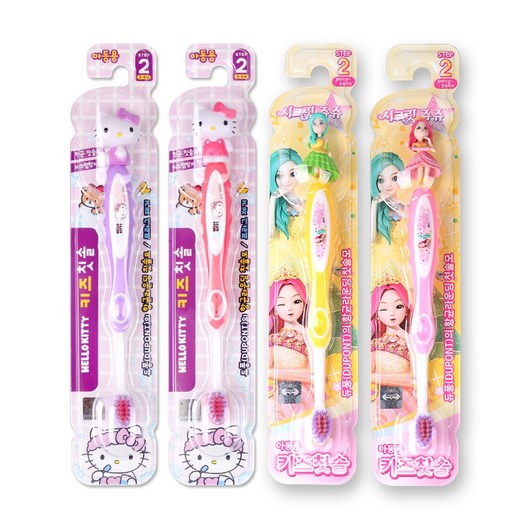 헬로키티 피규어 칫솔 2단계 2개 + 시크릿쥬쥬 피규어 칫솔 2단계 2개