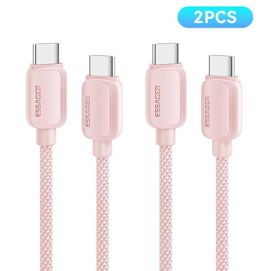 Essager 100W C타입 고속충전케이블 iphone 16 고속충전 지원, 2개, 핑크, 2m