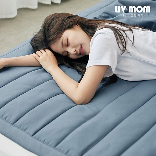 리브맘 뚱뚱푹신 먼지없는 패밀리 침대패드 고정밴드 퀸, 01.더스티블루, 01.더스티블루